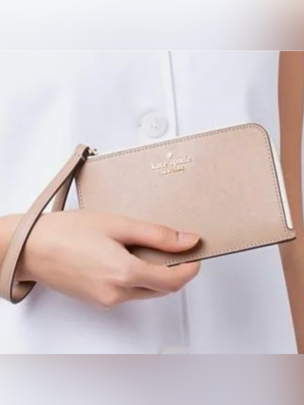 Kate Spade Bi-Color Small Zip Saffian Lucy Wristlet w/ Gold Hardware